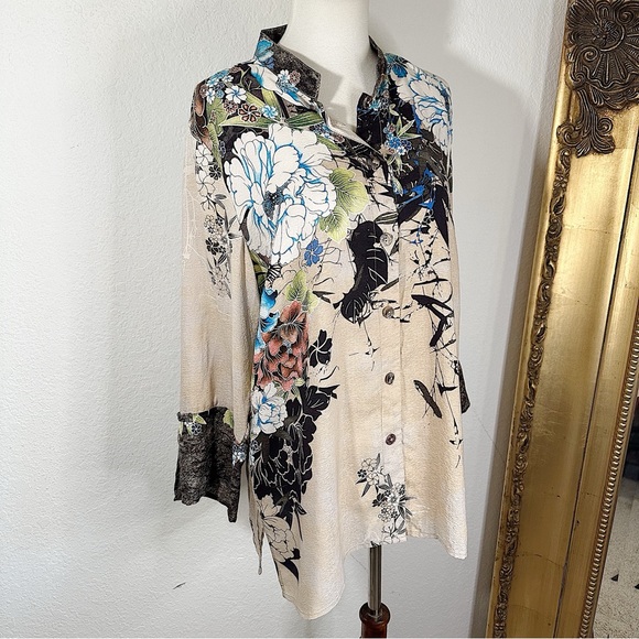 Citron Santa Monica Silk Blouse Shirt Top in Floral Print Size Large - Picture 2 of 11